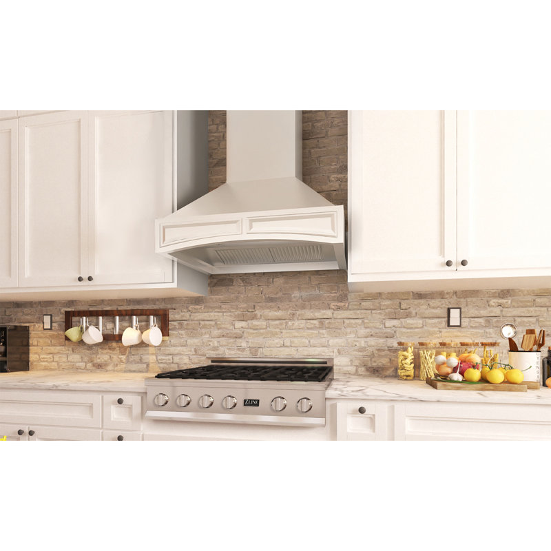 36" Wood 700 CFM Ducted Wall Mount Range Hood, Cottage White