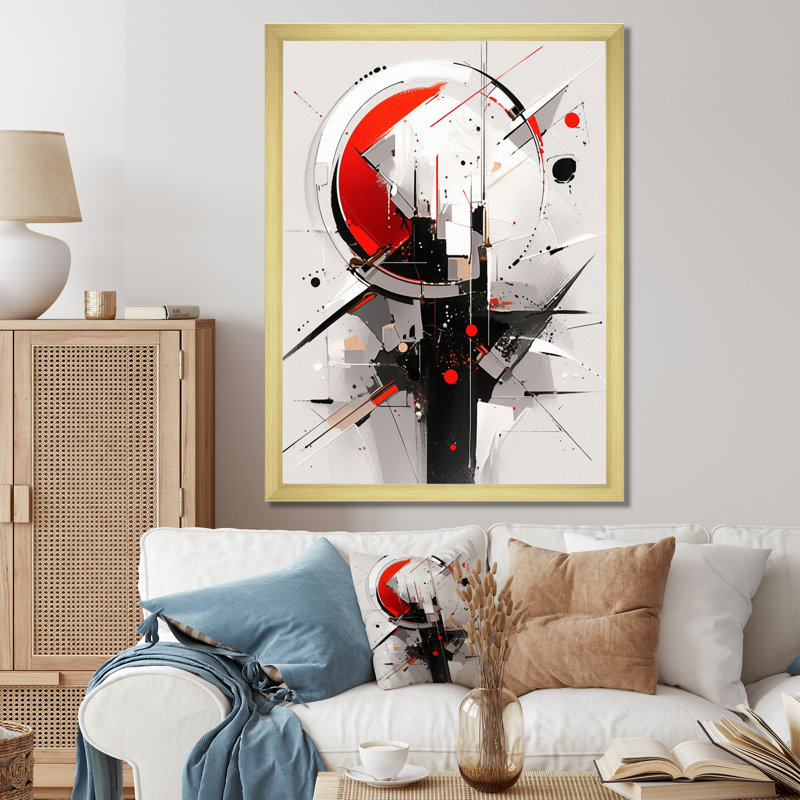 Tourbillons rouges et noirs à multiples facettes, impression sur toile, Cadre doré à une seule photo