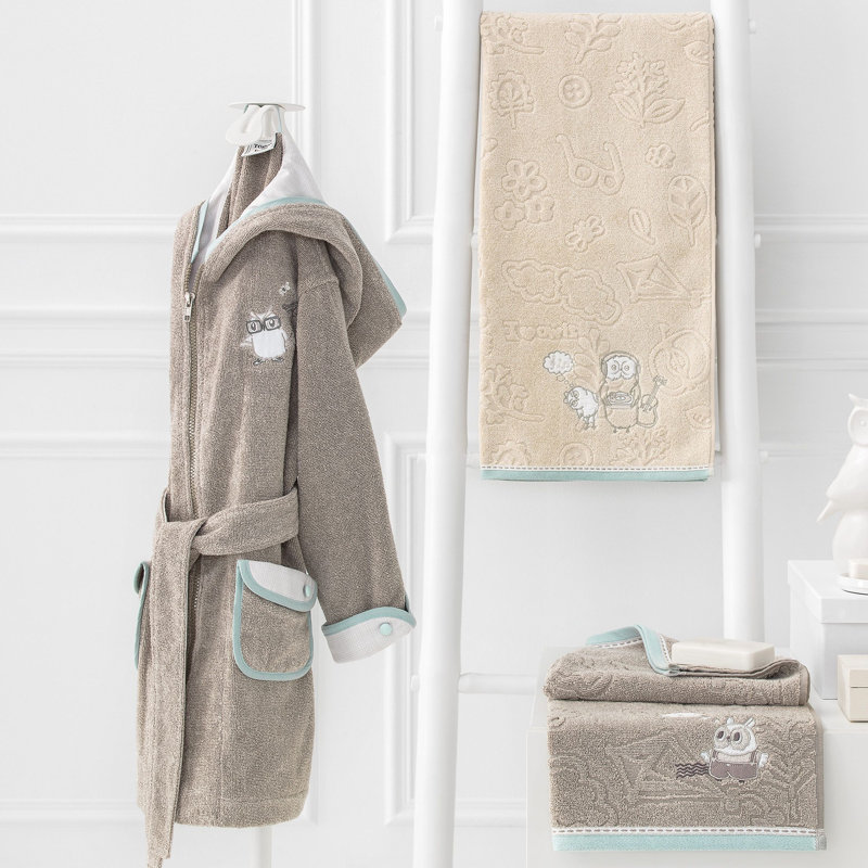 Cheeky Owls Neutral Bathrobe, M
