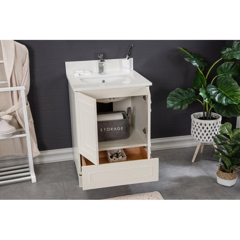 Ensemble de meuble-lavabo simple 23,6 "avec miroir Chantha, Crème