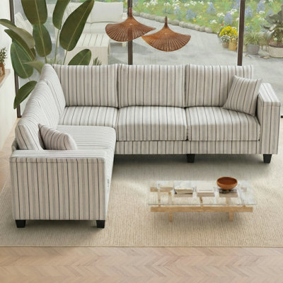 Canapé modulaire en L Corduroy avec rangement pour accoudoirs et sièges profonds