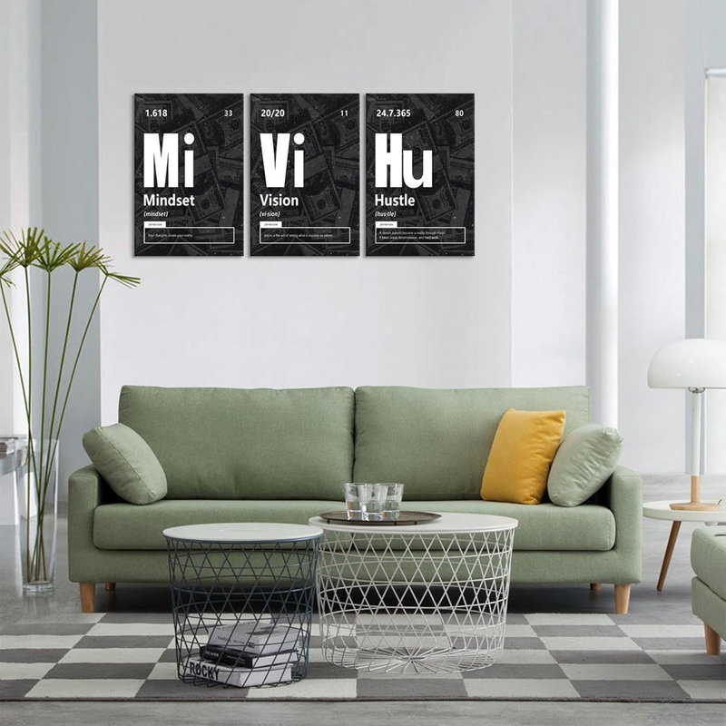 3 Piece Wrapped Canvas Print, Black