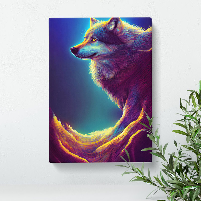 Wolf In Neon - Wrapped Canvas, 60cm H x 40cm W x 3cm D