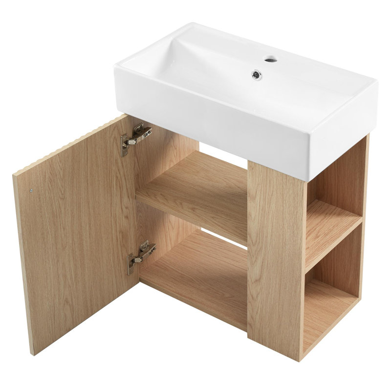 Meuble-lavabo flottant 21,6 po avec lavabo en céramique, Bois