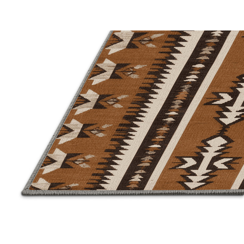 Washable Arrowhead Geometry Southwestern Area Rug, Square 4'