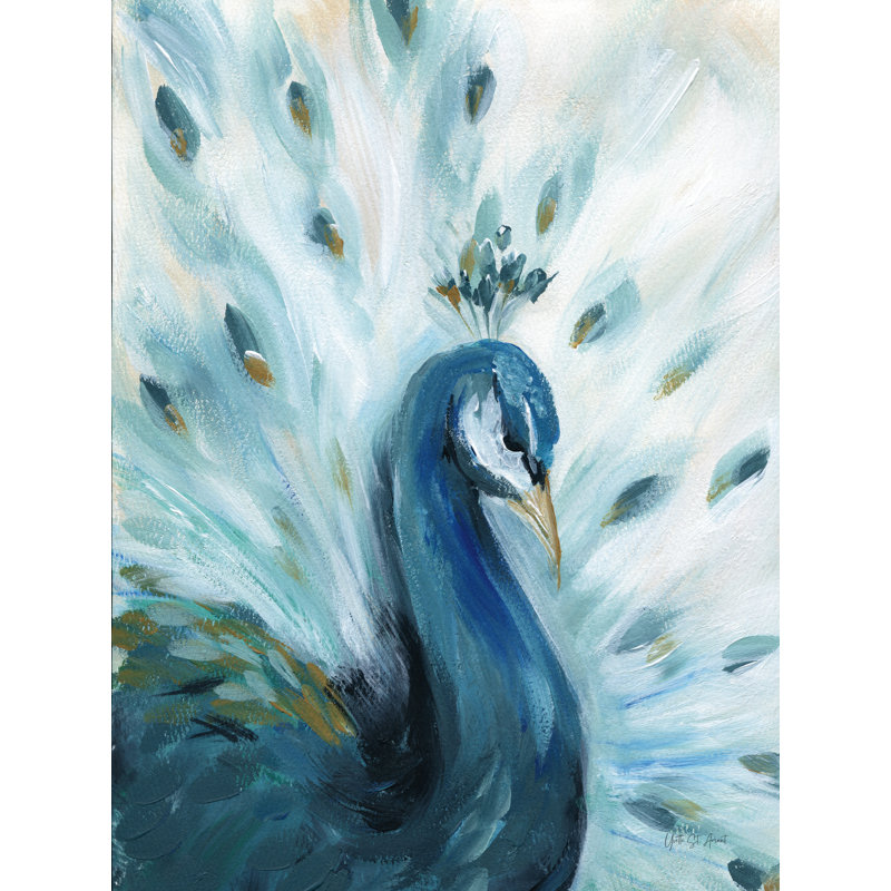 «Pretty Peacocks I» par Yvette St. Amant - reproduction, Non, H 40 po x l 30 po x P 1,25 po, Imprimé avec cadre noir