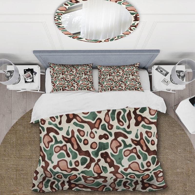 Ensemble de housse de couette en microfibre beige / brun / vert 3 pièces, Housse de couette pour grand lit et 2 taies décor