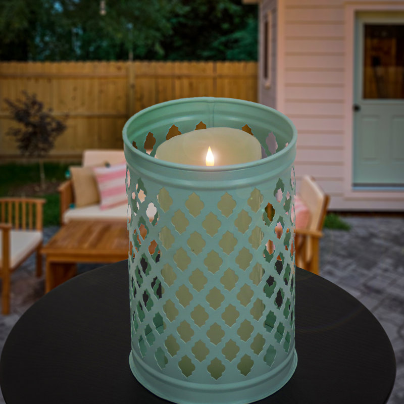 11.8'' H Iron Tabletop Lantern, Green