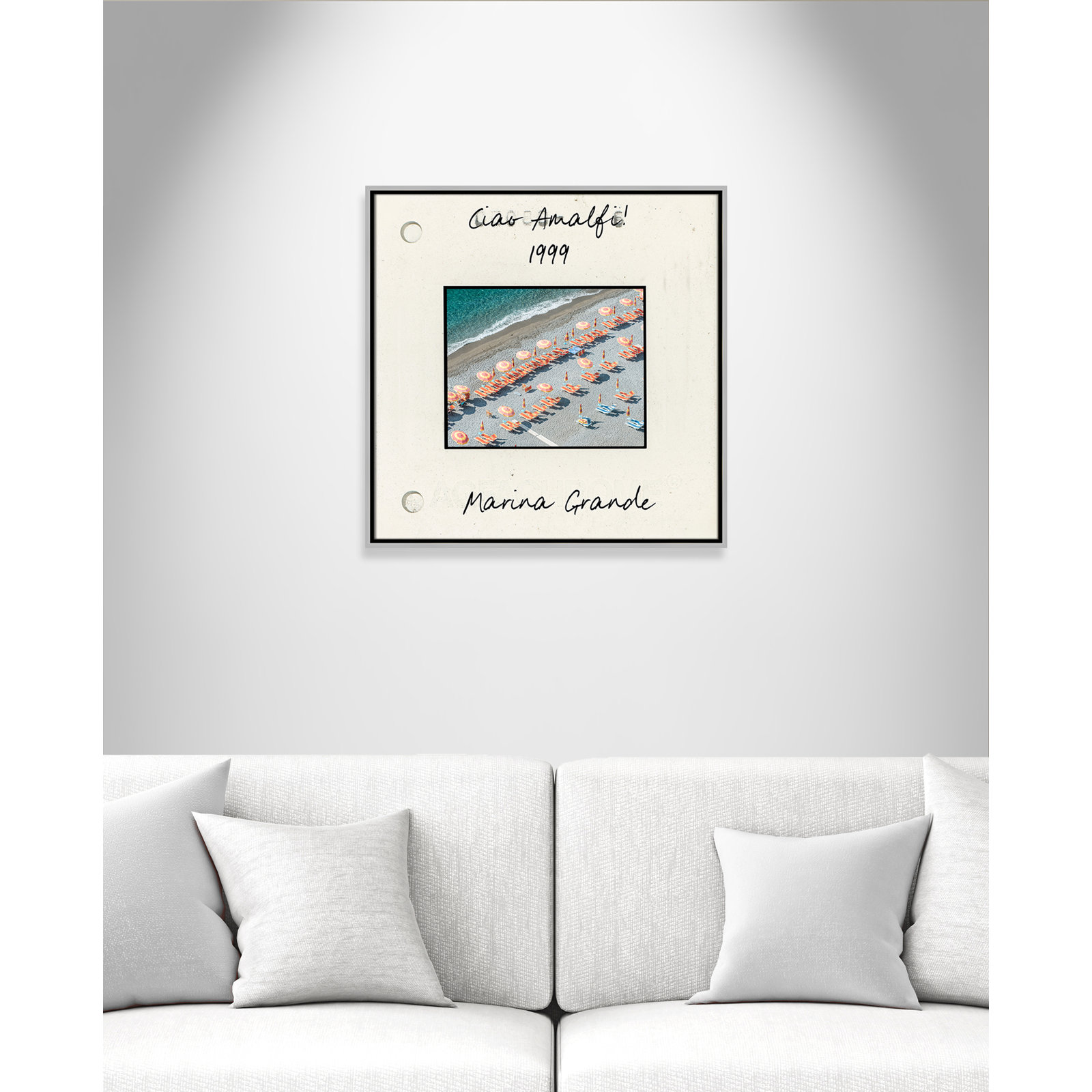 Amalfi, Italy - Marina Grande Print by Danita Dalmont, Silver Floater Framed Canvas, 25.5" H x 25.5" W x 2" D