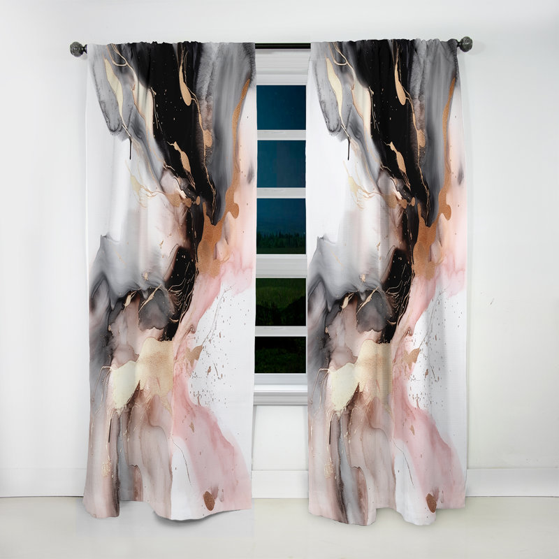 Pink Black Splash Marble I - Abstract Marble Curtain - Velvet Room Darkening - 1 panel, 52" W x 120" L