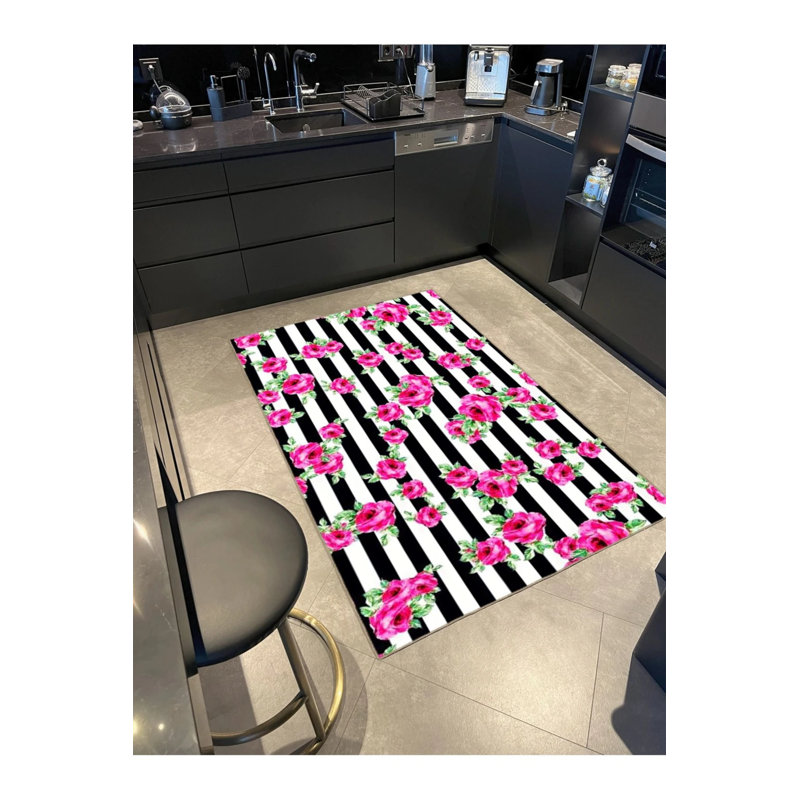 Tapis rose tissé à motif floral coloré, Rectangle 3 pi 4 po x 5 pi