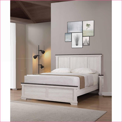 Cadre de lit double en bois pleine grandeur rustique Farmhouse - blanc antique Mobilier de chambre brun