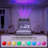 Wingback Upholstered Bed Frame with Galaxy Star Projector Speaker USB, Drawers and Storage Headboard-689939972-689939975