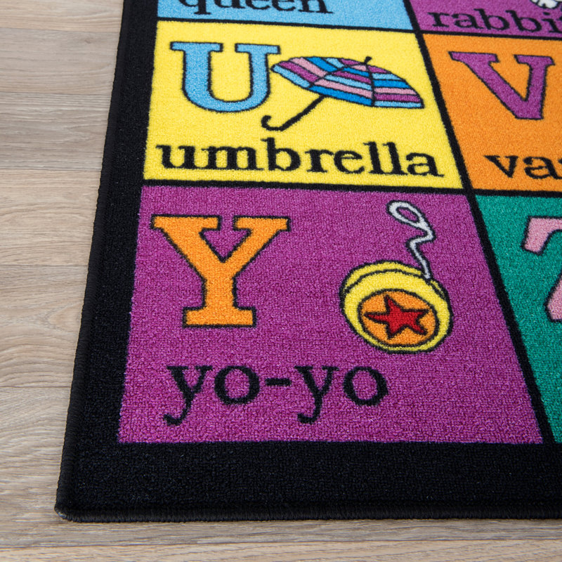 Jeromy Tufted Kids Purple/Blue/Orange Multi-Colored Non-Slip Rubberback Area Rug, Rectangle 5' x 7'