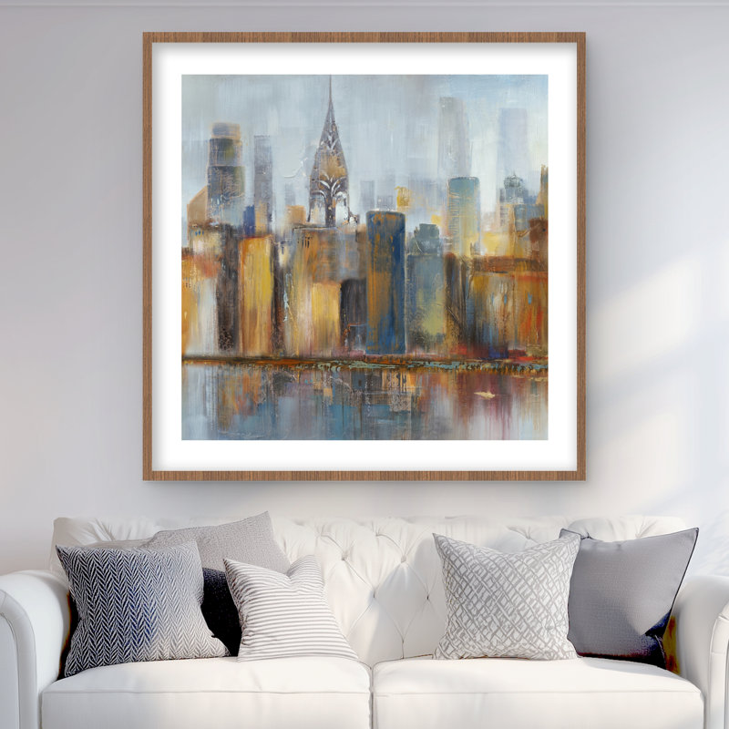 «Cityscape with Chrysler Building», impression encadrée moderne, H 36 po x l 36 po, Brun