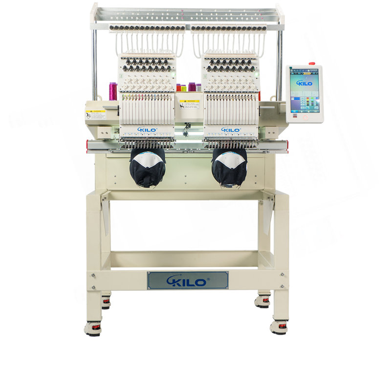 Machine à broder commerciale à double tête informatisée, zone de broderie 15 aiguilles 17,7 x 15,7 pouces, machine à broder industrielle pour chapeau pour chapeau