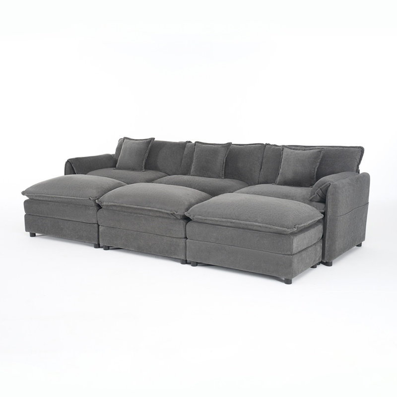 Sectional Sofa with 3 Ottomans (Gray)