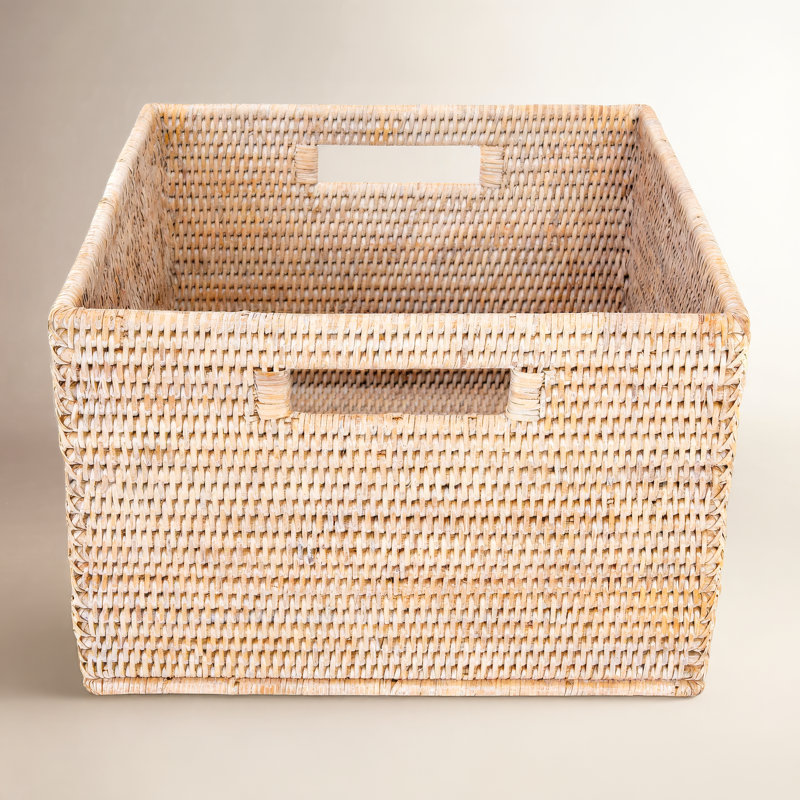 Panier de rangement en rotin, Blanc délavé