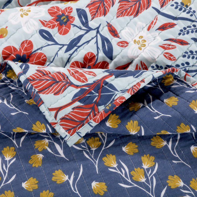 Perry Multicolor Reversible Floral Cotton Throw Blanket 50x60