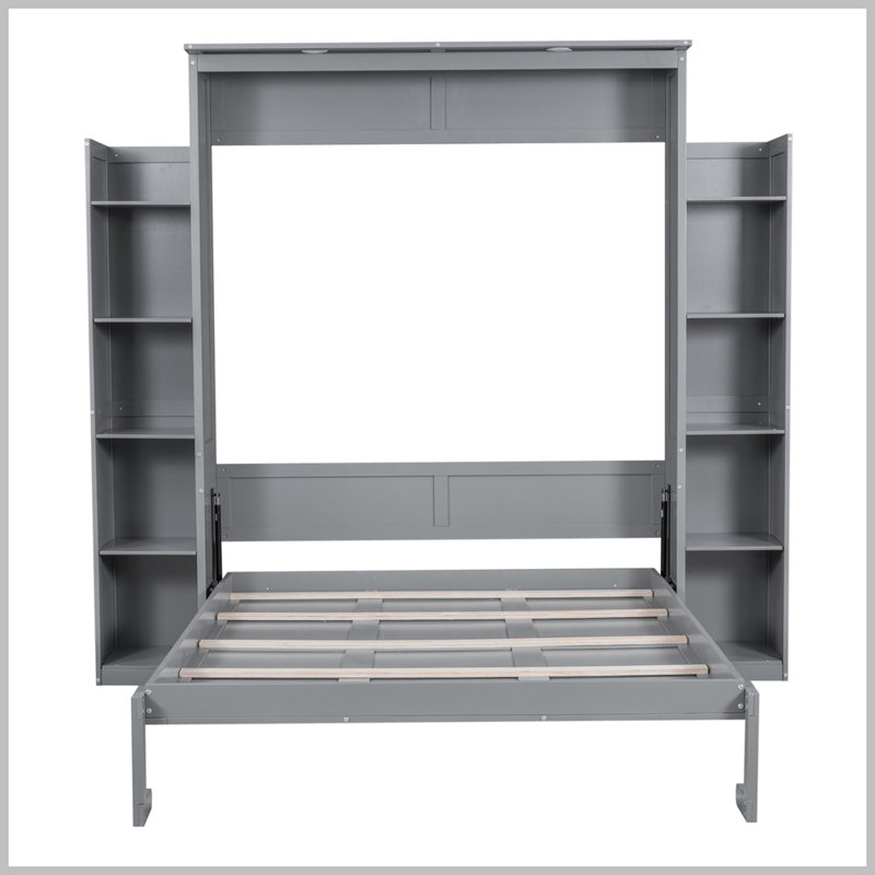 Lit escamotable moderne avec tablettes et lumières DEL Modern, Grand, Gris