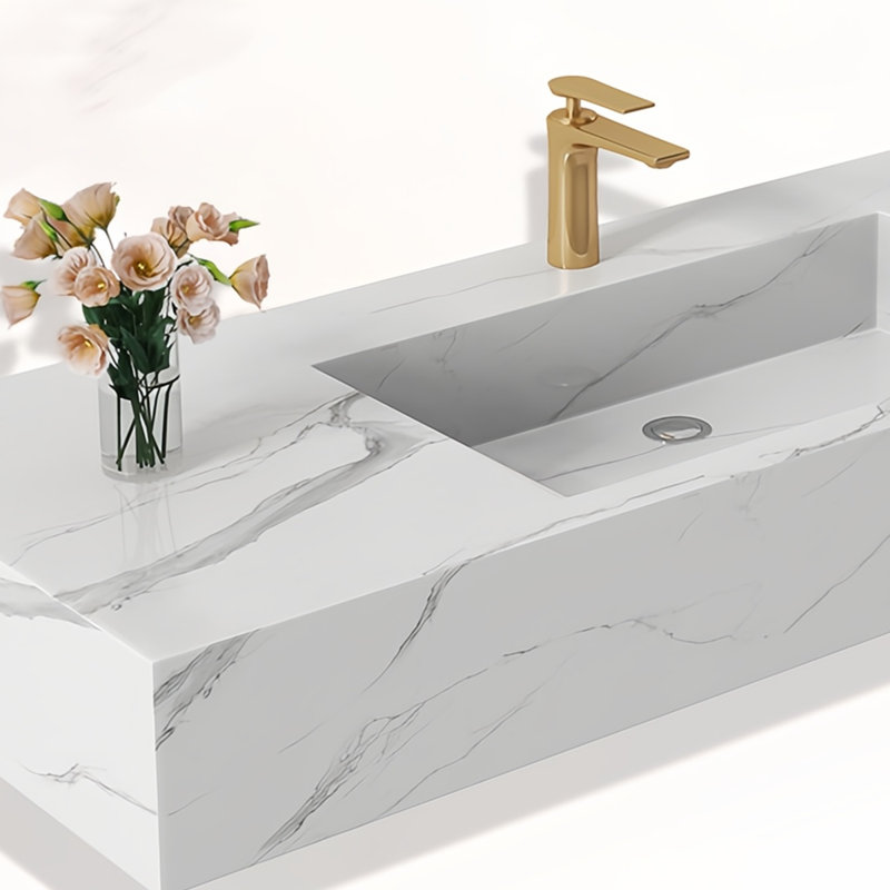 Modern rock slab integrated basin bathroom cabinet, 19.68" H x 47.24" W x 21.65" D