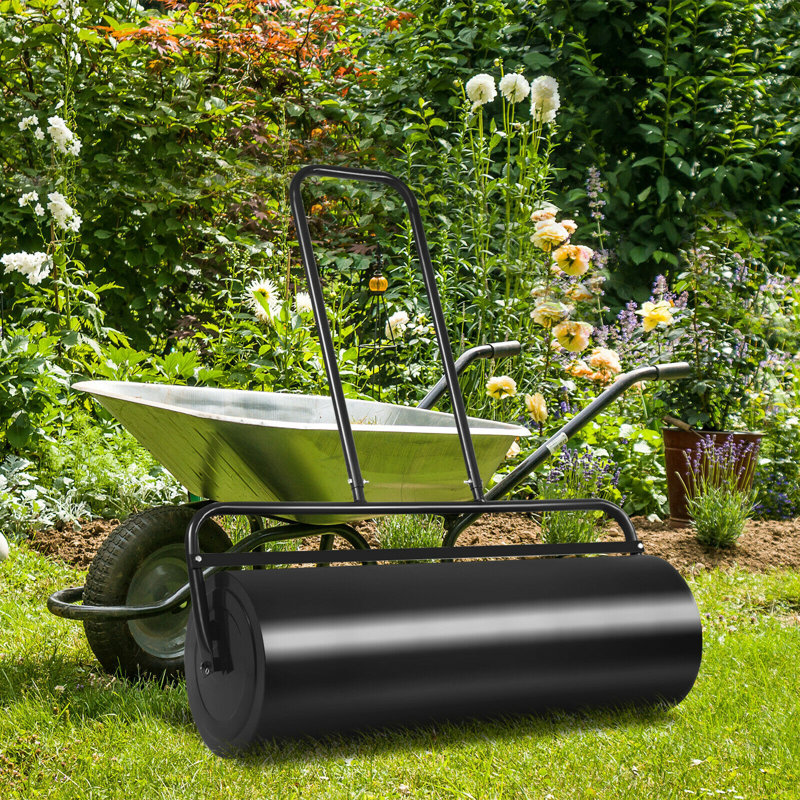Rouleau de gazon en métal, rempli de sable d'eau 13 gallons, H 45 po x l 36 po x P 12 po, Noir