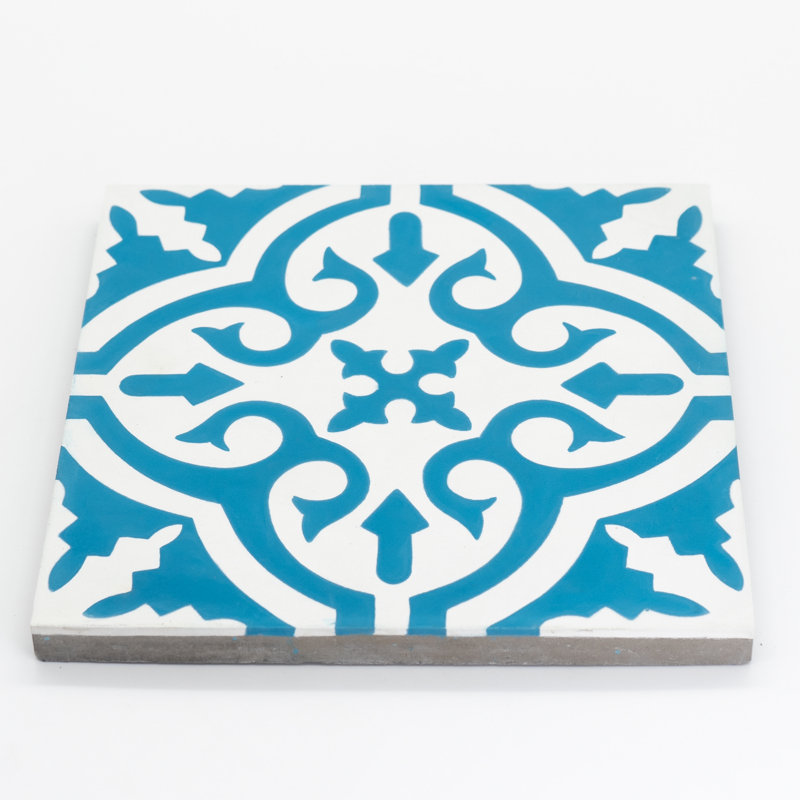 Argana 8" x 8" Cement Patterned Wall & Floor Tile, Blue/White