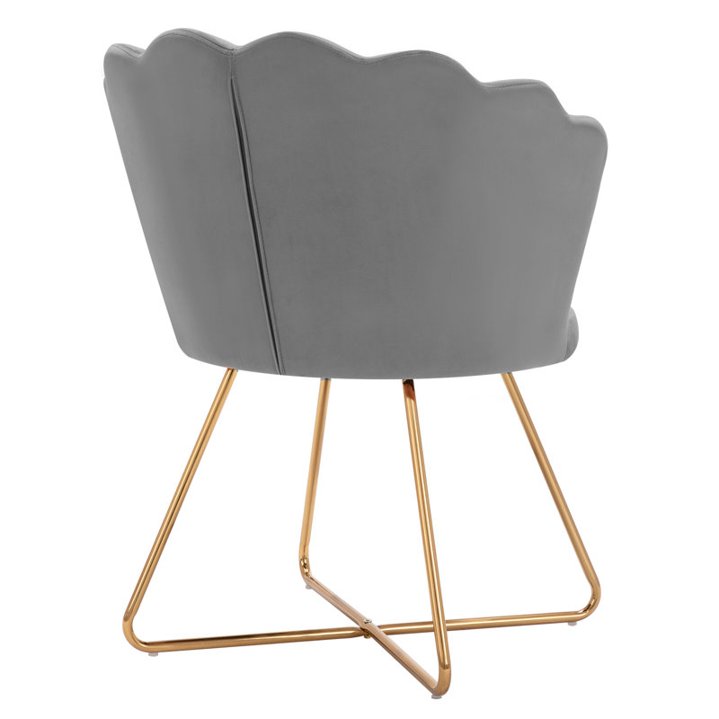 Focht Upholstered Papasan Chair with Gold Metal Legs, Gray Velvet