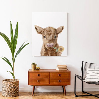 Baby Highland Cow Sunflower Canvas Print