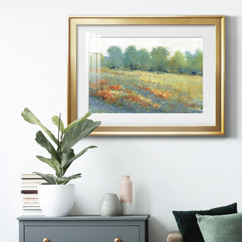 Paysage champêtre I - peinture encadrée, H 18,5 po x l 24,5 po x P 1 po, Or, Blanc