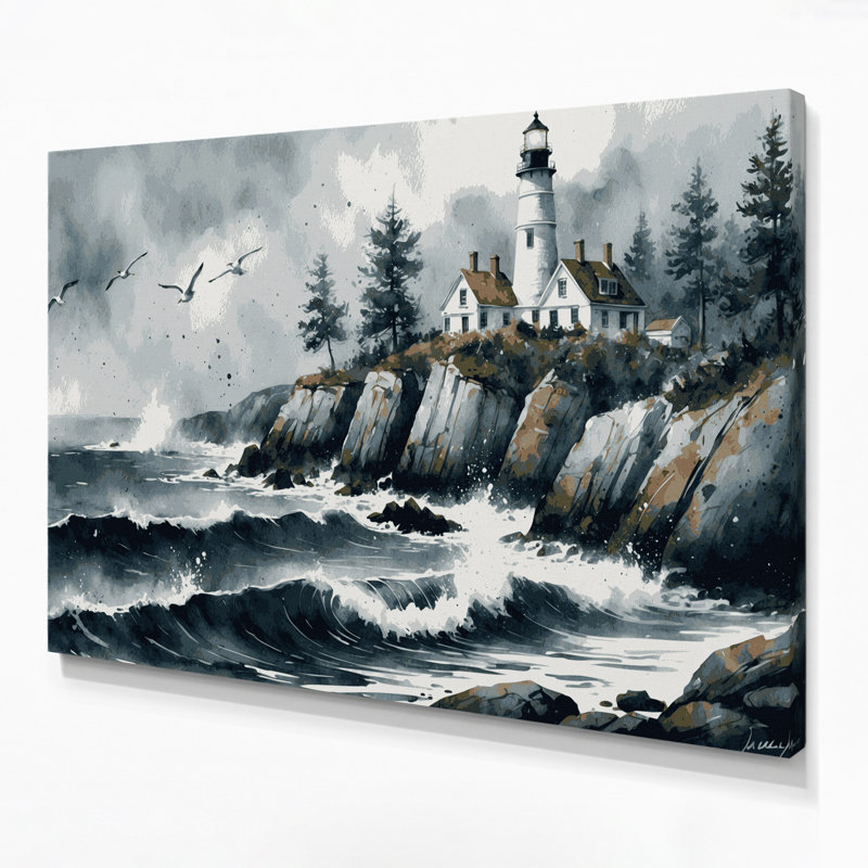 Art mural sur toile gris nautique Maine, H 16 po x l 20 po
