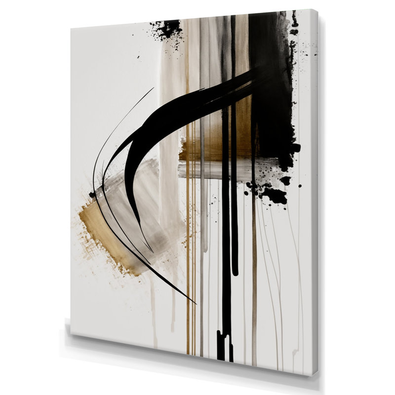 Noir, blanc et or Expression I - art mural abstrait, H 20 po x l 12 po, Toile tendue, Sans cadre