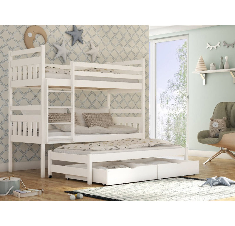 Garbo Bunk Bed with Storage Included with Built-in Ladder Included with Trundle Included, White