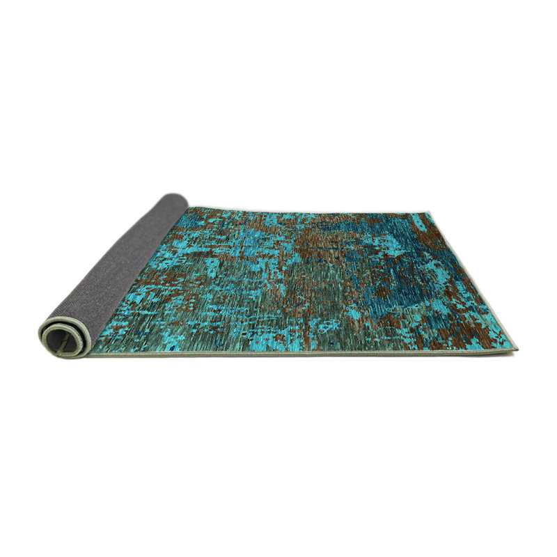 Tapis oriental en laine / polyester tissé à la machine en bleu, Rond 7 pi