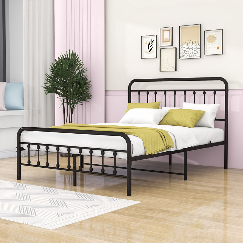Assunta Metal Platform Bed with Headboard, Queen