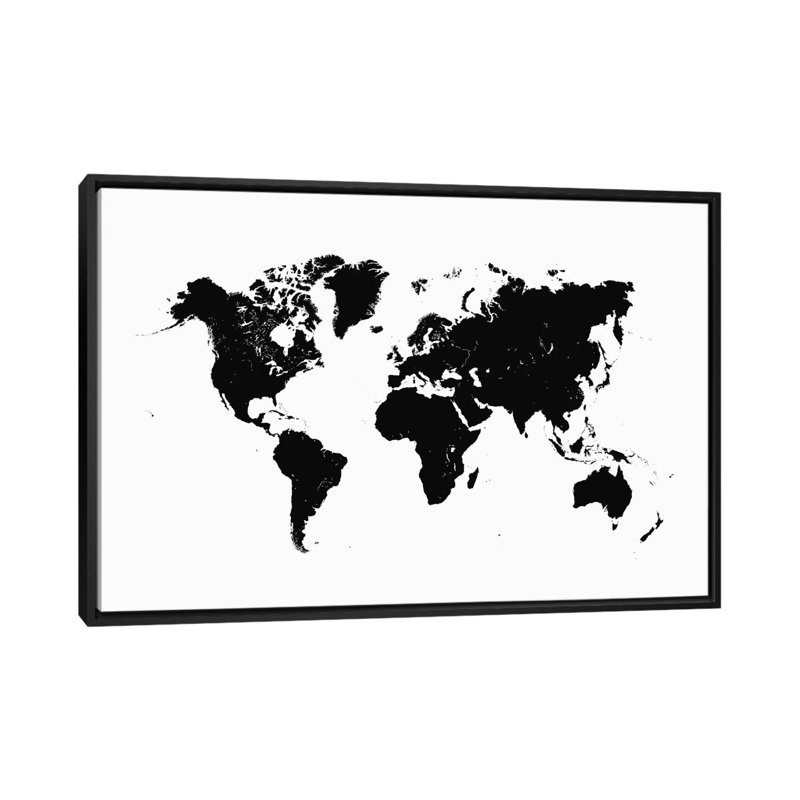 « world », impression sur toile tendue, H 18 po x l 26 po x p 1,5 po, Toile avec cadre noir, Pas de tapis