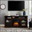 Meuble télé avec console de divertissement avec foyer encastrable de 18 po pour téléviseur de 65 po ou moins, rangement spacieux et design élégant