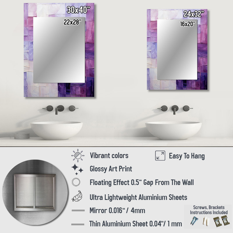 Lilac Lattices Abstract Shapes - Abstract Shapes Decorative Mirror, Purple Wall Mirror, Printed Metal Art, 32" x 24"