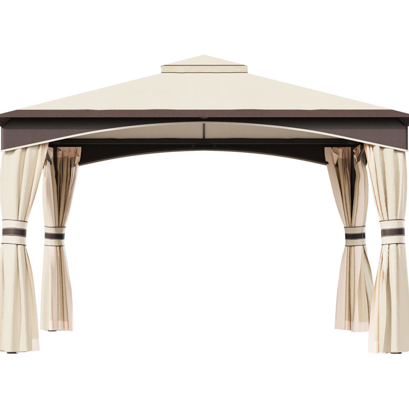 Gazebo With 2 Roof And Steel Frame, Netting, Water Drainage, For Patio Backyard Large Outdoor Solid
