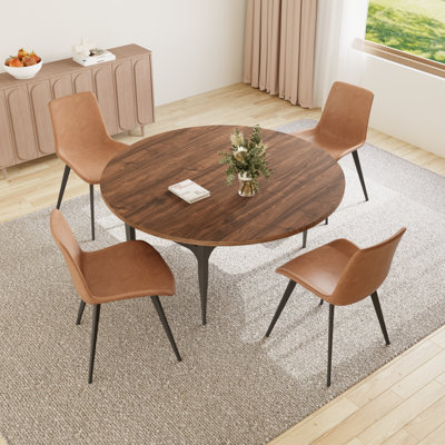 55.1'' Round Dining Table Set, Modern Kitchen Table For 4-6 Person, Steel Legs, Pedestal Dining Set With Dining Chair, Saving Space