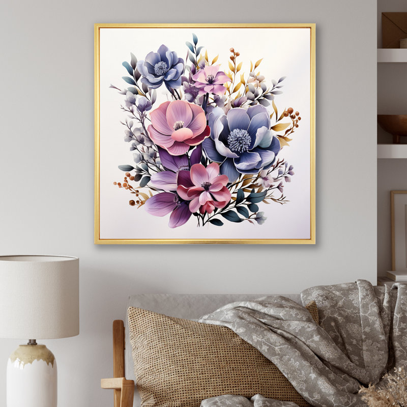 " Purple Minimalism Bouquet ", 16" H x 16" W x 1" D, Gold Floater Framed