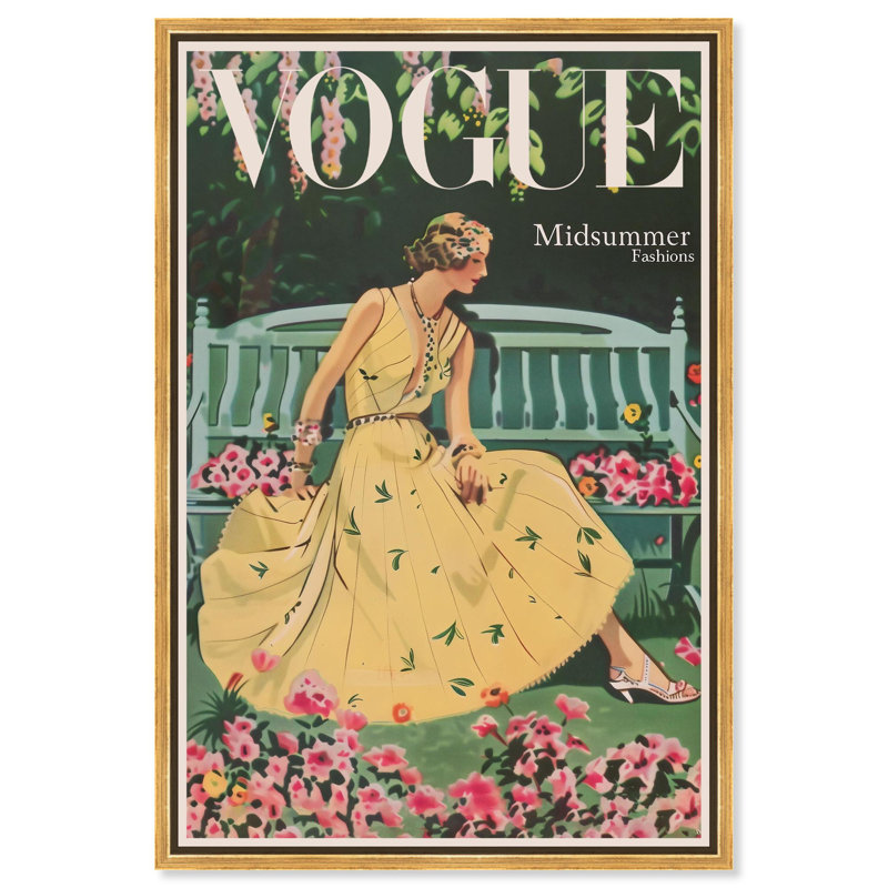Couverture «Midsummer Fashion» par Art Remedy, H 16 po x l 11 po, Cadre flottant, Doré