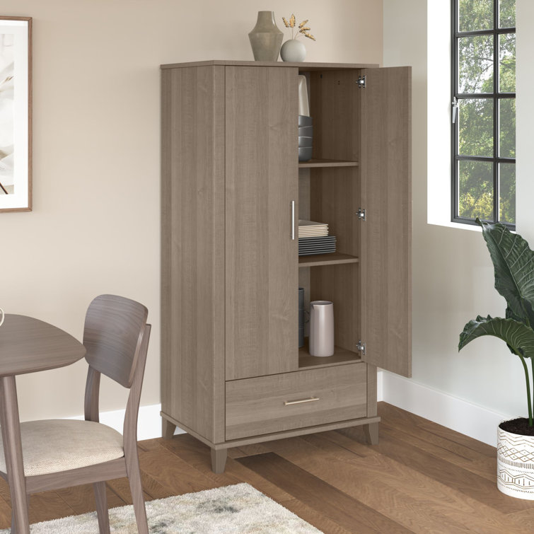 Bush Furniture Somerset Tall Storage Cabinet with Doors and Drawer in Ash Gray