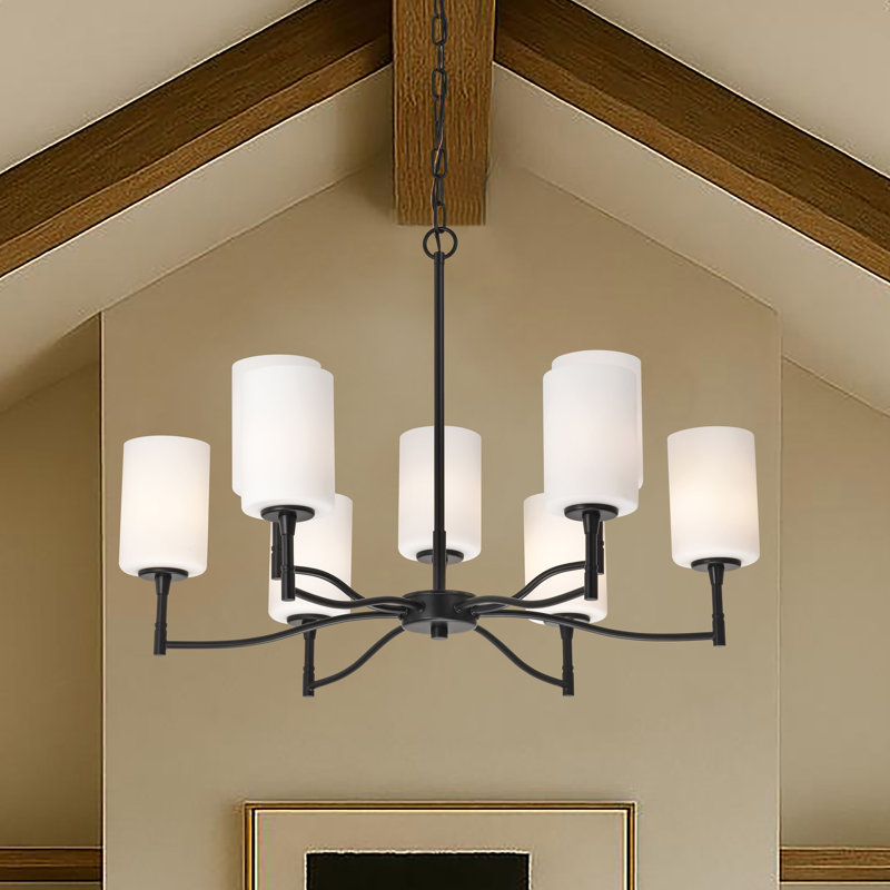 Liam Chandelier Opal Glass, 20.88" H x 30" W x 30" D, Matte Black, 9 Lights