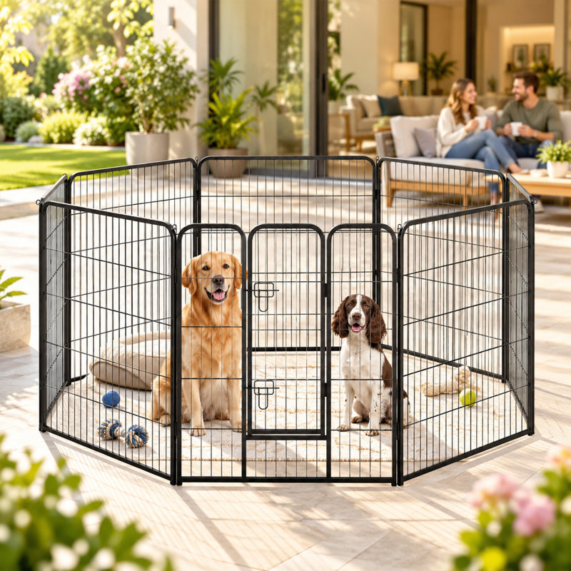 Parc pour chien à 8 panneaux en métal avec porte verrouillable et durable, 40 po, Noir