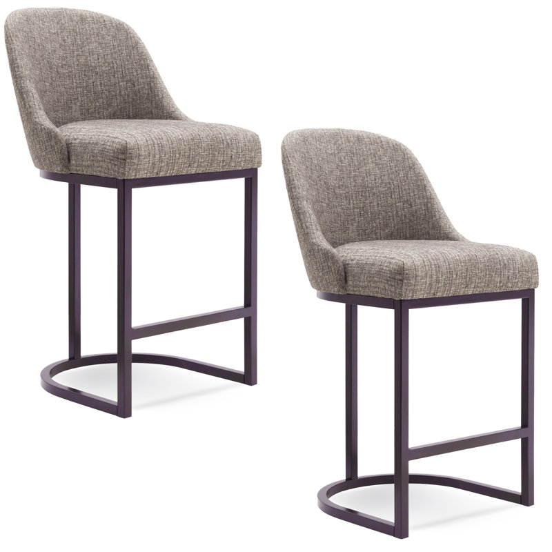 Barrelback Stool with Linen Seat and Metal Base, Gray Linen/Espresso Frame, 2, Counter Stool (26.5" Seat Height)