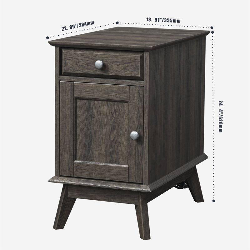 Table de bout 24,4 po Alingtons - Table de chevet avec prises de rangement intégrées, Chêne fumé
