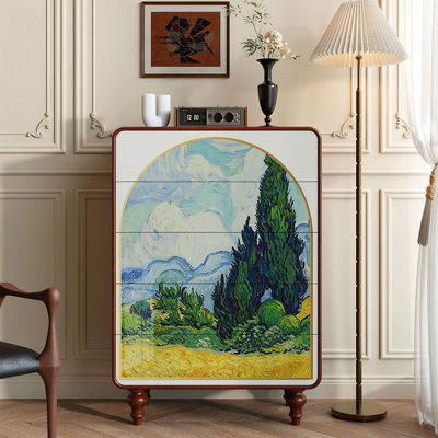 French retro oil painting chest of drawers