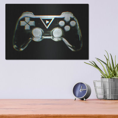  «Glitchy Controler» par Ann Klee, art mural en métal, 16 po x 12 po