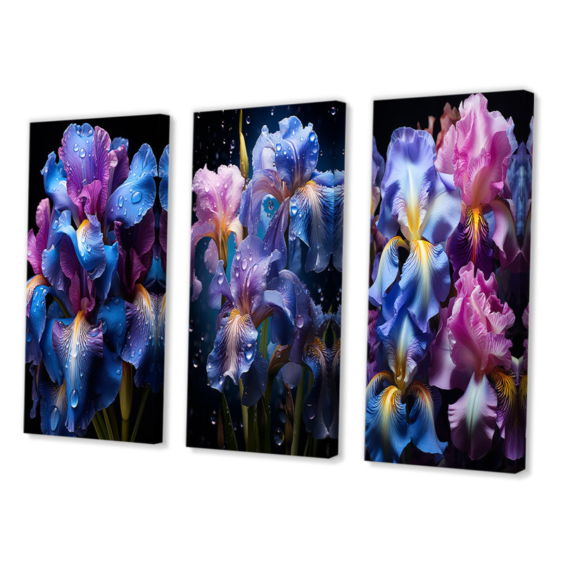«Mauve bleu irisé irisé», 3 pièces sur toile, Toile tendue, H 32 po x l 48 po